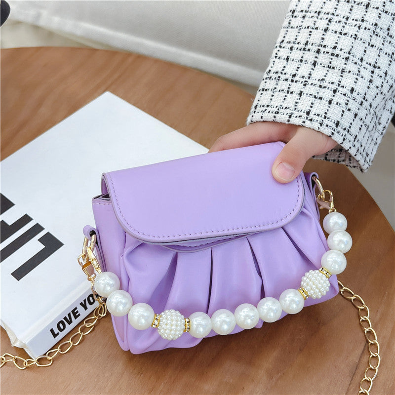 Wholesale PU pleated bead chain kids bag